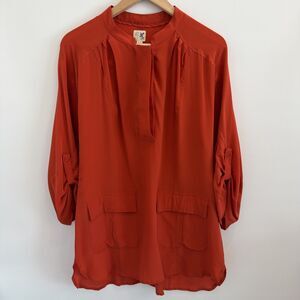 Anthropologie Sz M 100% Silk Tunic Top Rust Orange Earthy Boho Edme & Esyllte